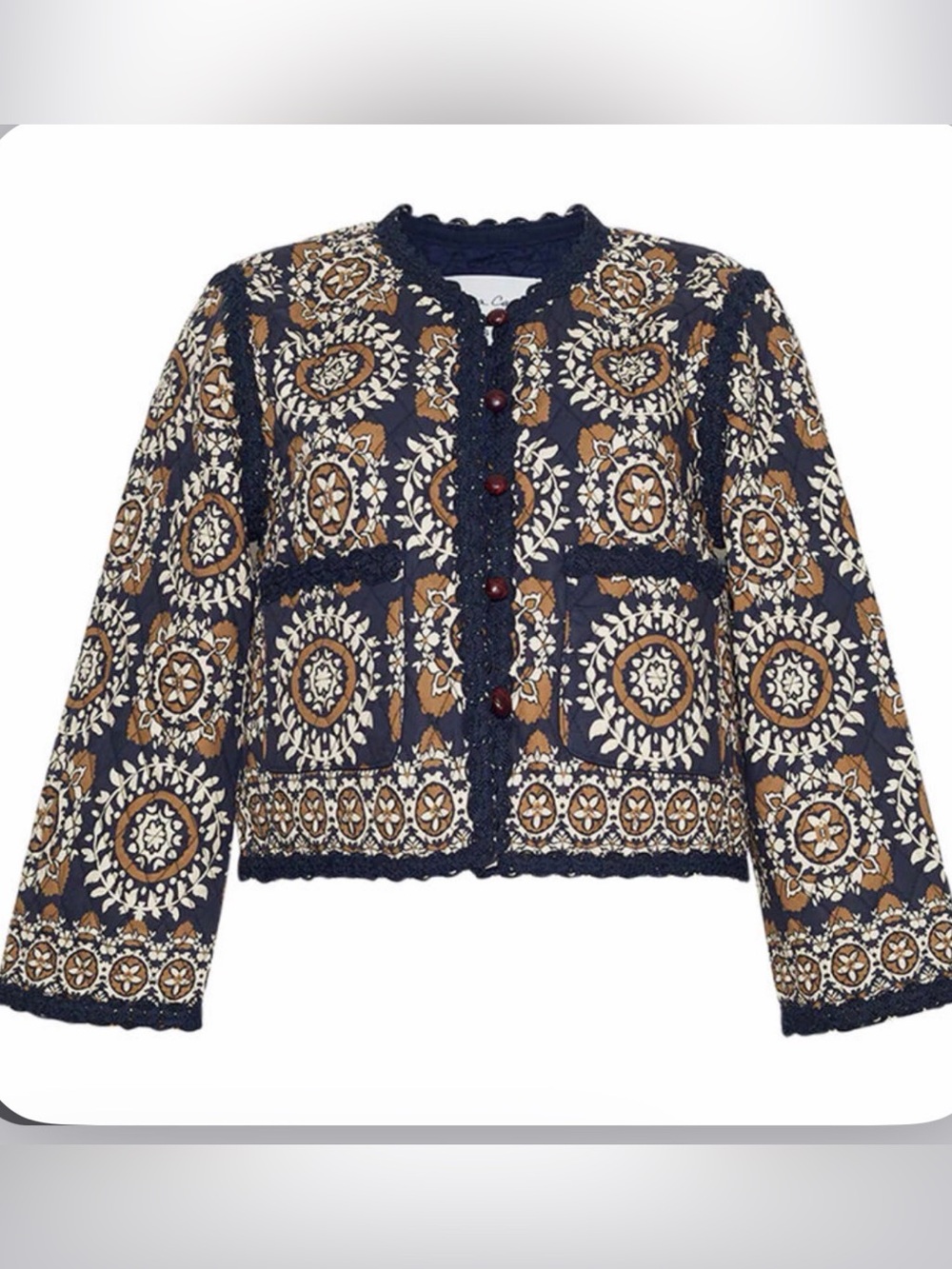 NWT - Cara Cara Marissa Navy & Tan Patterned Quilted Jacket - XL